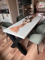 Industriële eiken houten eettafel wit zwart metalen poten, Huis en Inrichting, Ophalen, 50 tot 100 cm, Zo goed als nieuw, 150 tot 200 cm