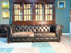 Stoere Chesterfield zetel vintage zwart GRATIS GELEVERD, Huis en Inrichting, Ophalen of Verzenden, Leer