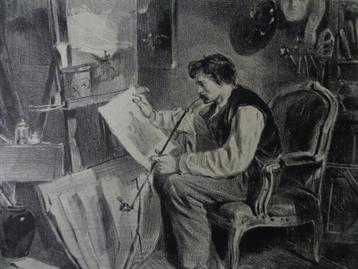 Lithographie de Clément-Auguste Andrieux L'Atelier extraite 