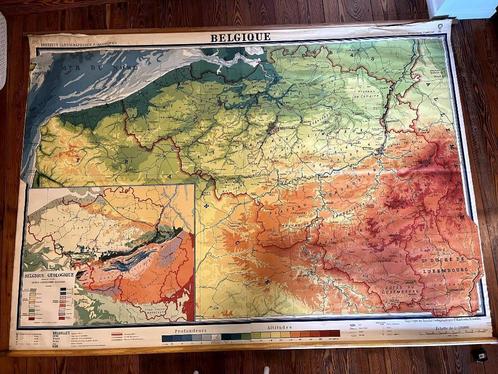 carte ancienne d'école - Belgique, Antiek en Kunst, Antiek | Schoolplaten, Aardrijkskunde, Ophalen