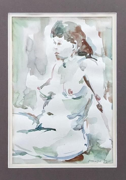 Aquarelle - femme nue - Dominique '93 - encadrée, Antiquités & Art, Art | Peinture | Moderne, Enlèvement ou Envoi