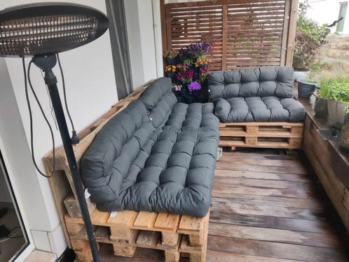 Pallet lounge + Buiten kussens op maat, Tuin en Terras, Tuinsets en Loungesets, Zo goed als nieuw, Ophalen