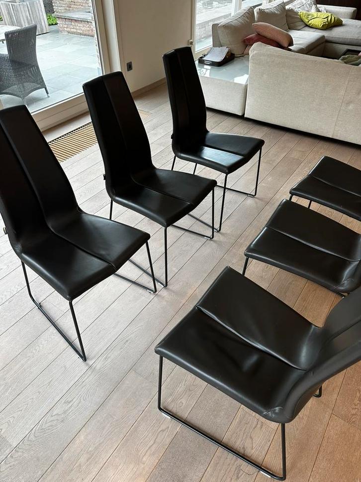 6 lederen design stoelen – Montis – donkerbruin, Huis en Inrichting, Stoelen, Gebruikt, Vijf, Zes of meer stoelen, Leer, Metaal