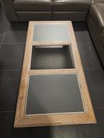 Houten salontafel met glas, Huis en Inrichting, Tafels | Salontafels, Ophalen, Glas, Gebruikt, 100 tot 150 cm
