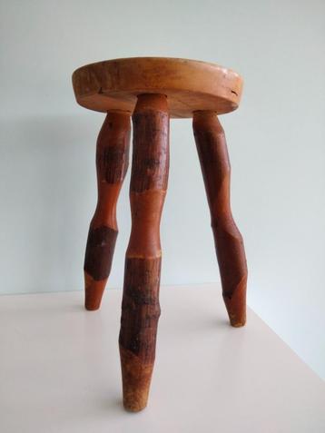 60s vintage Brutalist houten kruk stool tabouret