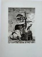 Pieter BRUEGEL - Originele gravure Oorlogsschip - 51 x 37cm, Antiek en Kunst, Ophalen of Verzenden