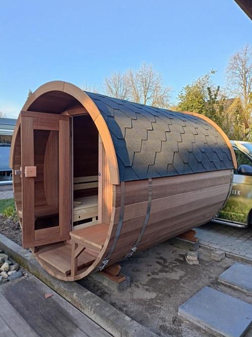 Ayous Thermowood barrelsauna 240cm, Gratis sauna installatie, Sports & Fitness, Sauna, Neuf, Sauna complet, Enlèvement ou Envoi