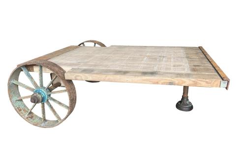 Stoer Industrieel Salontafel op Ijzeren Wielen Landelijk, Huis en Inrichting, Tafels | Salontafels, Gebruikt, Minder dan 50 cm