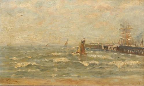 Frans Van Damme (1858-1925): Marine (O/D, 66 x 47 cm), Antiek en Kunst, Kunst | Schilderijen | Klassiek, Ophalen of Verzenden
