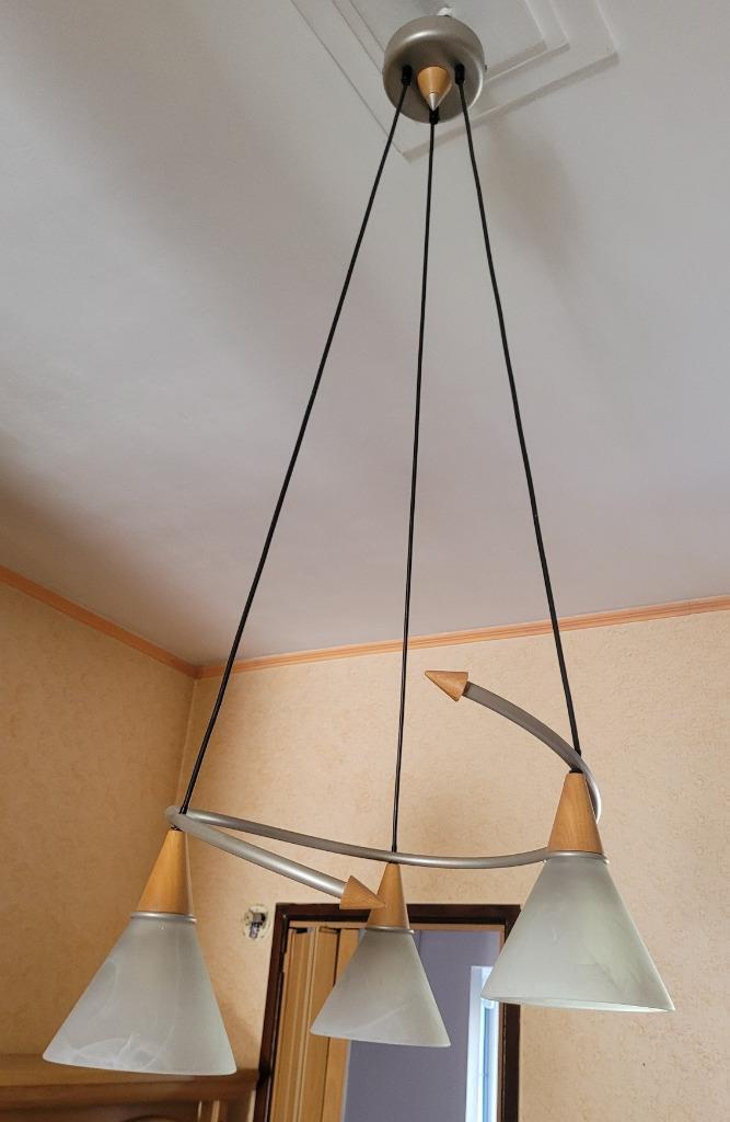 Lustre Moderne, Maison & Meubles, Lampes | Lustres, Comme neuf, Verre, Bois, Métal, Enlèvement