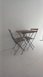 Ikea-tafel + 2 stoelen in hout en metaal, ideaal voor tuinte, Tuin en Terras, Tuintafels, Metaal, Zo goed als nieuw, Ophalen, Vierkant