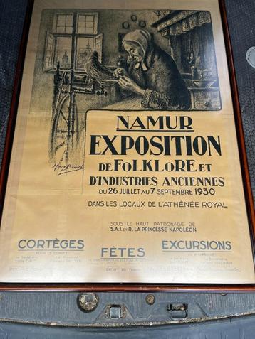 ancienne affiche d'une exposition à NAMUR en 1930, Collections, Publicité, Rectangulaire vertical, Avec cadre, Comme neuf