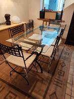 Table en verre de style colonial avec 6 chaises, Maison & Meubles, Glas / metaal - Koloniaal, 150 à 200 cm, Cinq personnes ou plus