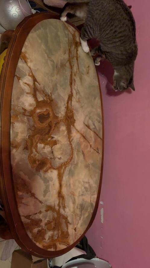 Houten/marmer of onyx salontafel., Antiek en Kunst, Antiek | Meubels | Tafels, Ophalen