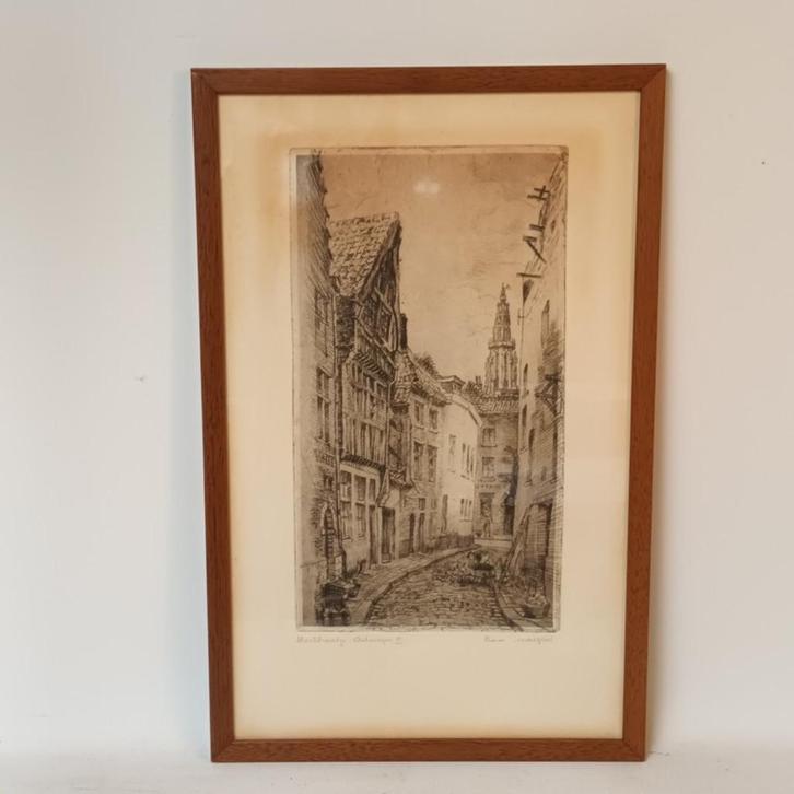 Romain Malfliet (1910-2006) -ets - Stoelstraatje - Antwerpen, Antiquités & Art, Art | Eaux-fortes & Gravures, Enlèvement ou Envoi