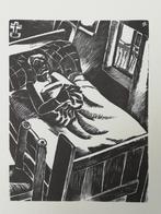 Jozef Cantré - houtsnede - de boer die sterft - ca. 1937, Antiek en Kunst, Ophalen of Verzenden