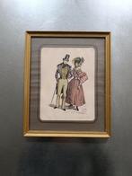 Oude modeprent in gouden kader, Antiek en Kunst, Ophalen of Verzenden