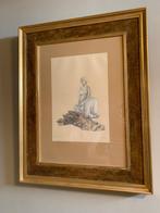 Peinture de belle dame avec cadre doré, Comme neuf, Peinture, Enlèvement, 50 à 75 cm