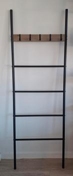 Étagere échelle inclinée, 44x160 cm, marron rustique et noir, Enlèvement