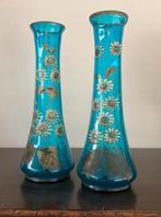 Mooie beschilderde antieke blauwe vaasjes, Ophalen of Verzenden