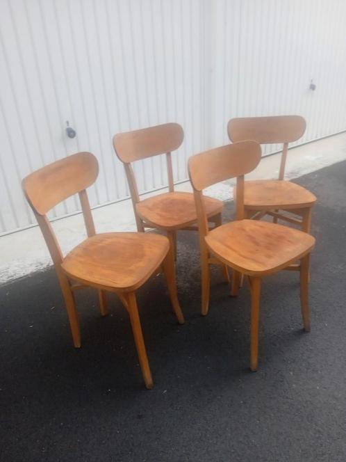 Série de 4 authentiques chaises bistrot rétro vintage 1960, Huis en Inrichting, Stoelen, Gebruikt, Vier, Hout, Overige kleuren