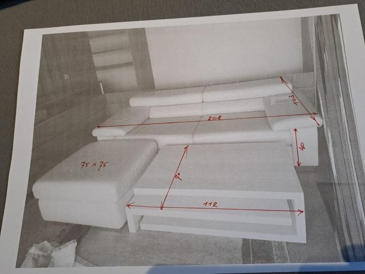 Lederen designzetel  met poef en salontafel., Huis en Inrichting, Zetels | Complete zithoeken, Zo goed als nieuw, Leer, Ophalen