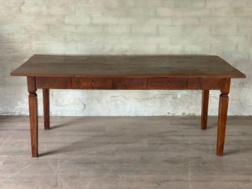 Antieke boerentafel - 195 x 93,5 cm + 80 cm hoog / 2 lades