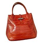 Longchamp Handtas – Oranje Croco Leer, Ophalen of Verzenden, Zo goed als nieuw, Oranje, Handtas