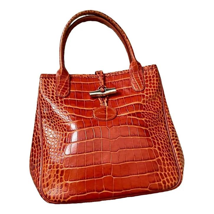 Longchamp Handtas – Oranje Croco Leer, Handtassen en Accessoires, Tassen | Damestassen, Zo goed als nieuw, Handtas, Oranje, Ophalen of Verzenden