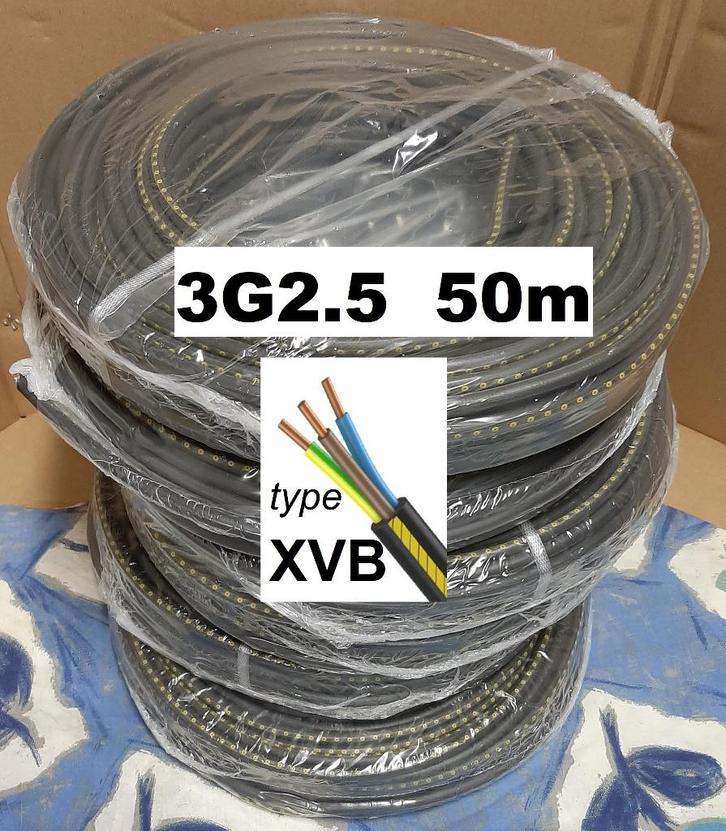 Cable électrique 3G2.5  type XVB, 50m - 55€, Ecaussinnes, Bricolage & Construction, Électricité & Câbles, Neuf, Câble ou Fil électrique