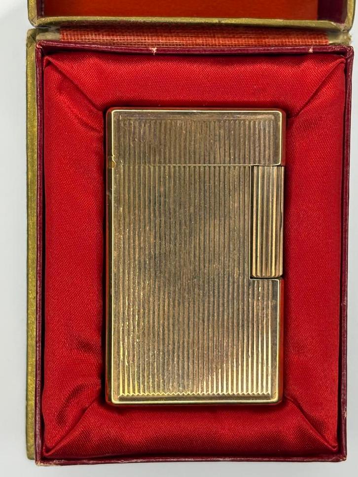 Gouden Dupont aansteker in originele verpakking en papieren, Verzamelen, Rookartikelen, Aanstekers en Luciferdoosjes, Gebruikt