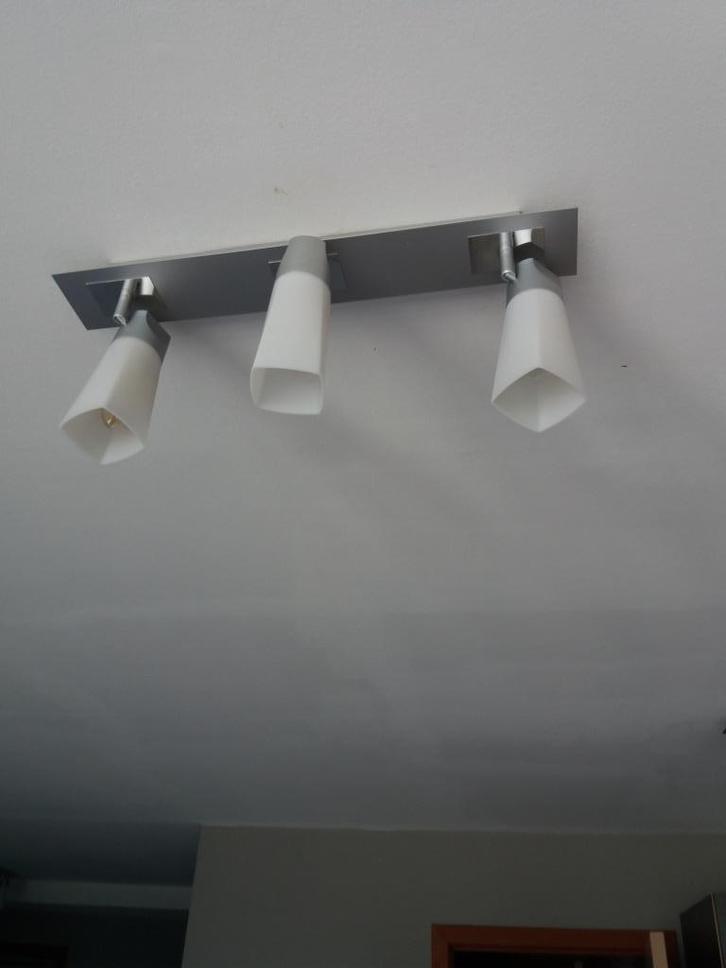PLAFONDLAMP met 3 richtbare lichtpunten (ook LED), Huis en Inrichting, Lampen | Plafondlampen, Zo goed als nieuw, Glas, Metaal