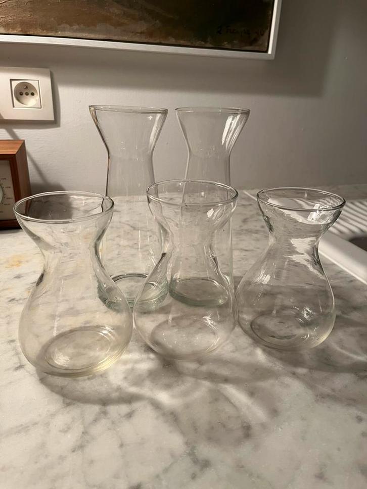 OUDE HYACINTHGLAZEN GLAS VAAS 5 STUKS, Antiek en Kunst, Antiek | Glaswerk en Kristal, Ophalen of Verzenden