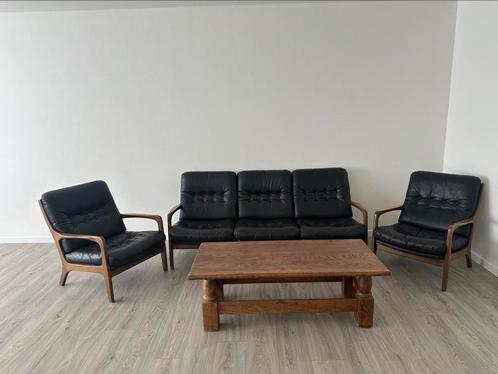 Zeldzame Eugen Schmidt salon – leer en hout, Antiek en Kunst, Antiek | Meubels | Stoelen en Sofa's, Ophalen