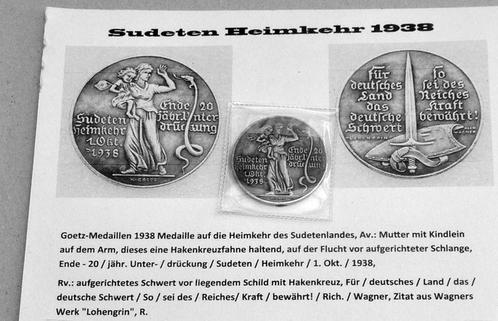 Munt Sudetenland 1935 'Heimkehr' + foto's & postkaart, Verzamelen, Militaria | Tweede Wereldoorlog, Landmacht, Embleem of Badge