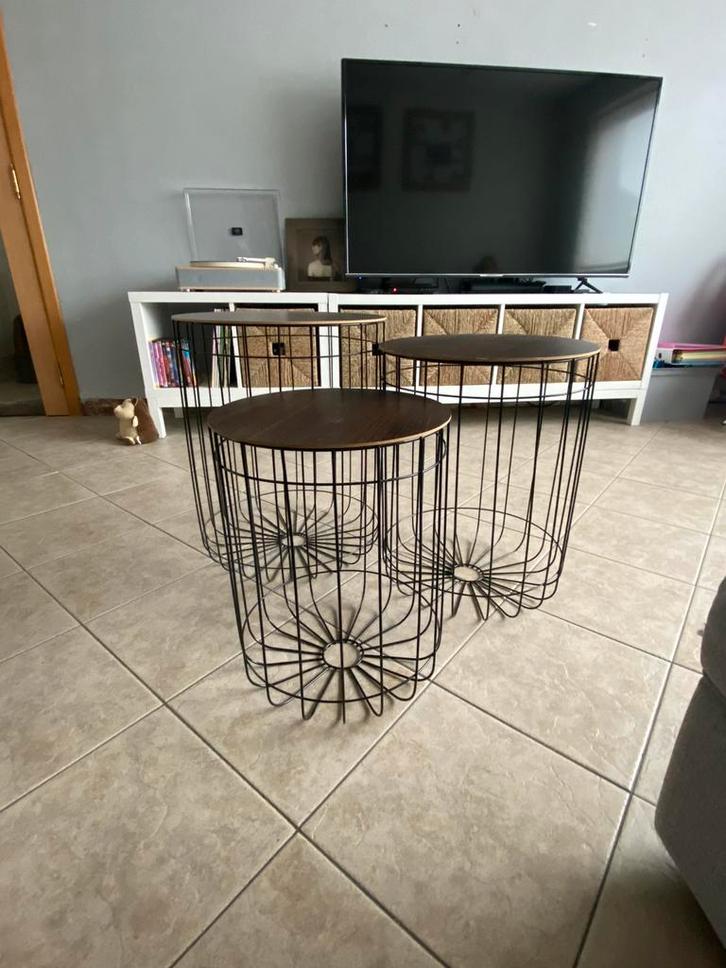 Bijzettafels / opbergers, Huis en Inrichting, Tafels | Bijzettafels, Gebruikt, Rond, Metaal of Aluminium, Ophalen