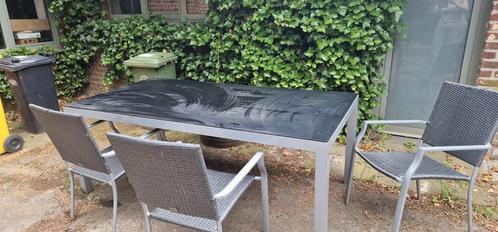 Tuinset met glazen tafel, Tuin en Terras, Tuintafels, Gebruikt, Ophalen