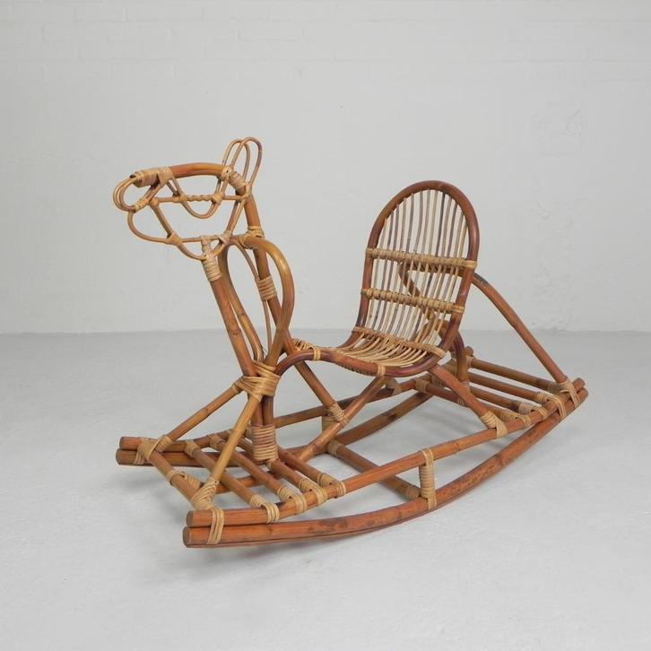 Vintage bamboe hobbelpaard, jaren 60, Antiek en Kunst, Antiek | Meubels | Stoelen en Sofa's, Ophalen of Verzenden