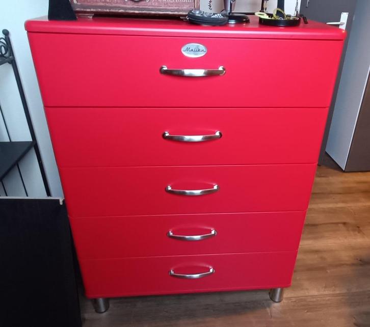 Tenzo Malibu comode met 5 laden - Rood, Huis en Inrichting, Kasten | Ladekasten, Gebruikt, Minder dan 100 cm, 50 tot 100 cm, 25 tot 50 cm