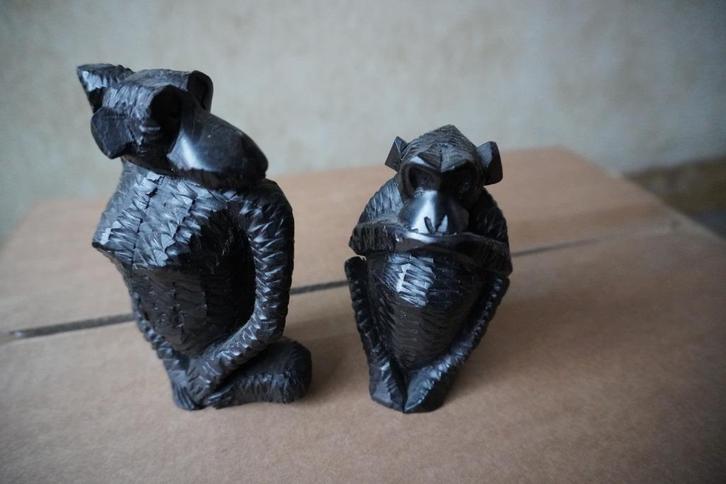 houten dieren 2 apen ebbenhout Congo, Antiek en Kunst, Kunst | Beelden en Houtsnijwerken, Ophalen of Verzenden