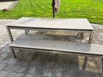 Buitentafel + banken, Tuin en Terras, Tuintafels, Gebruikt, Rechthoekig, Metaal, Ophalen