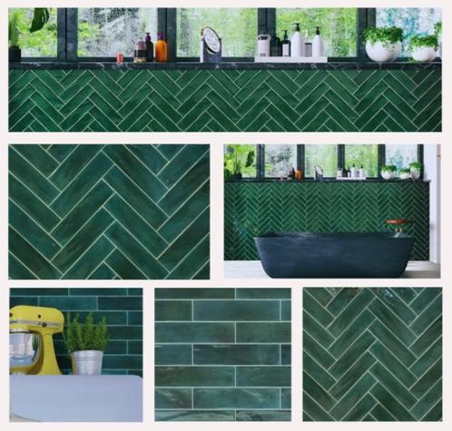 Wandtegels groen 7,5x30 handvormtegels Cifre opal tegels, Bricolage & Construction, Dalles & Carrelages, Neuf, Carrelage mural