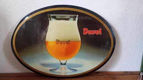 Brasserie bière ancien glaçoïde Duvel, Collections, Marques de bière, Comme neuf, Panneau, Plaque ou Plaquette publicitaire, Duvel