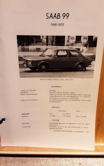 Saab 99 technische fiche, Boeken, Ophalen of Verzenden, Zo goed als nieuw