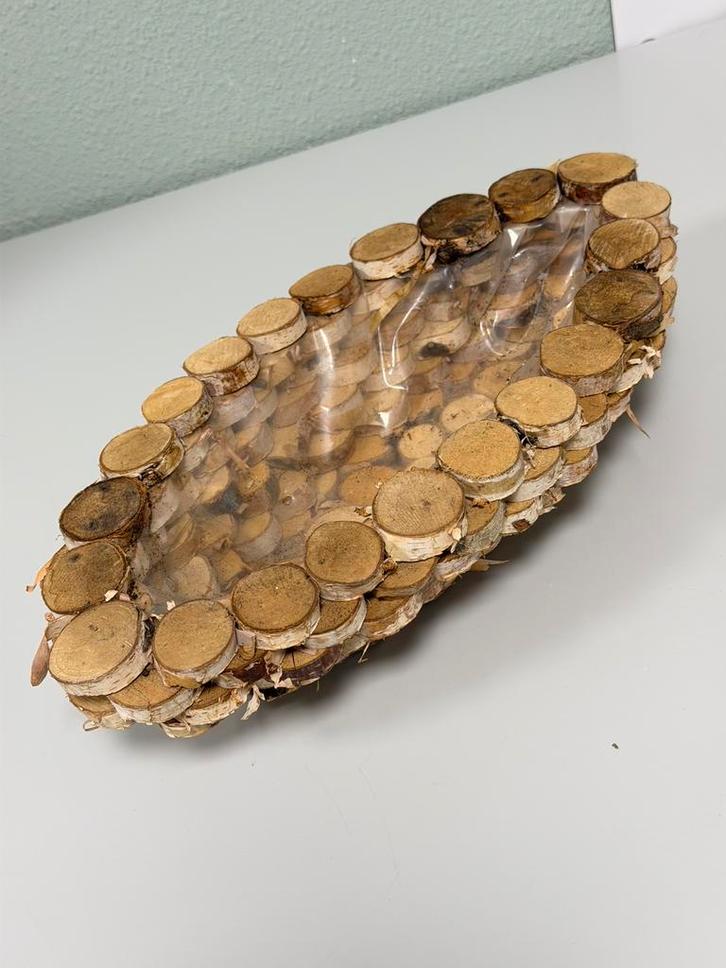 Handgemaakte Houten Plantenbak Rustieke Boomschijf – 40 cm, Tuin en Terras, Bloembakken en Plantenbakken, Zo goed als nieuw, Hout