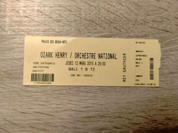 Concertticket Ozark Henry + National Orchestra @PBC 2015, Verzamelen, Overige Verzamelen, Gebruikt, Ophalen