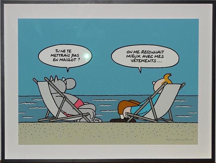 Sérigraphie Geluck Tintin et le Chat à la plage, Antiquités & Art, Art | Lithographies & Sérigraphies, Enlèvement