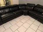 Canapé d’angle noire en cuire, Maison & Meubles, Enlèvement, Utilisé, Cuir, Canapé d'angle