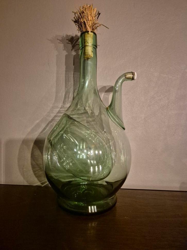 Vintage handgeblazen glazen wijn- of oliekruik – jaren 50, Antiek en Kunst, Antiek | Glaswerk en Kristal, Ophalen