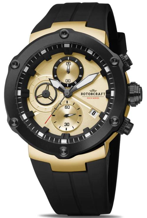 Rotorcraft Rock RC6204 Sport Chrono Nieuw! t.w.v €489-,, Handtassen en Accessoires, Sporthorloges, Nieuw, Zwart, Waterdicht, Ophalen of Verzenden